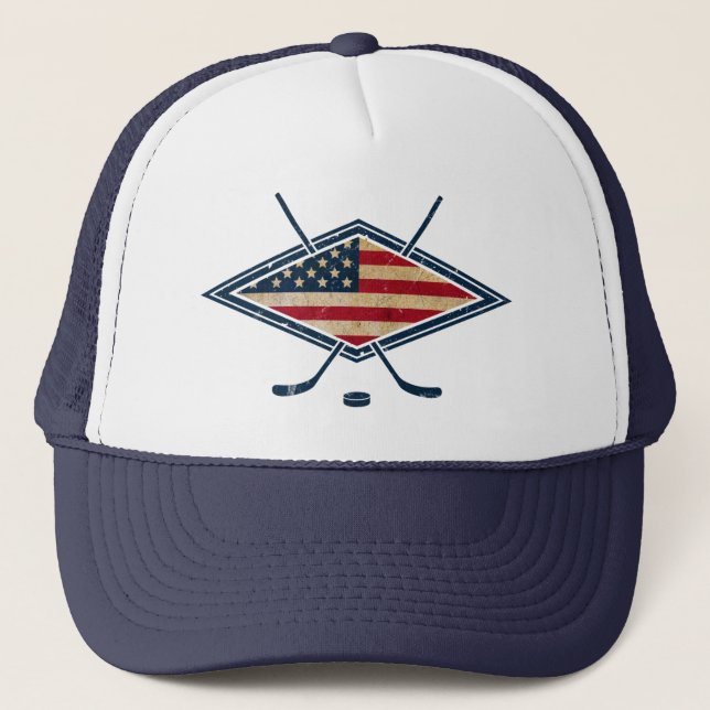 American Hockey Flag Logo Trucker Hat (Front)