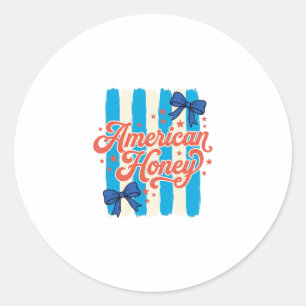 American Honey Patriotic Bow Vintage Shirt Design_ Classic Round Sticker