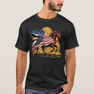 American Horse Lover Art USA Patriotic Flag T-Shirt