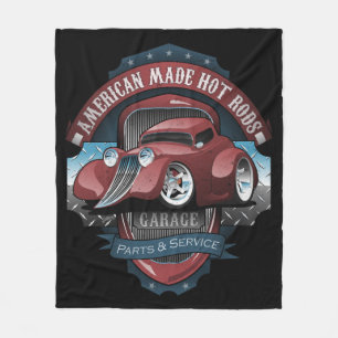 American Hot Rods Garage Vintage Car Sign Cartoon Fleece Blanket