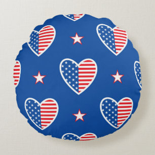 American Independence: Patriotic Vintage Pattern Round Cushion