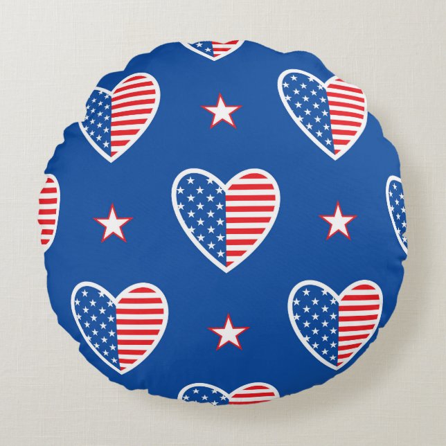American Independence: Patriotic Vintage Pattern Round Cushion (Front)