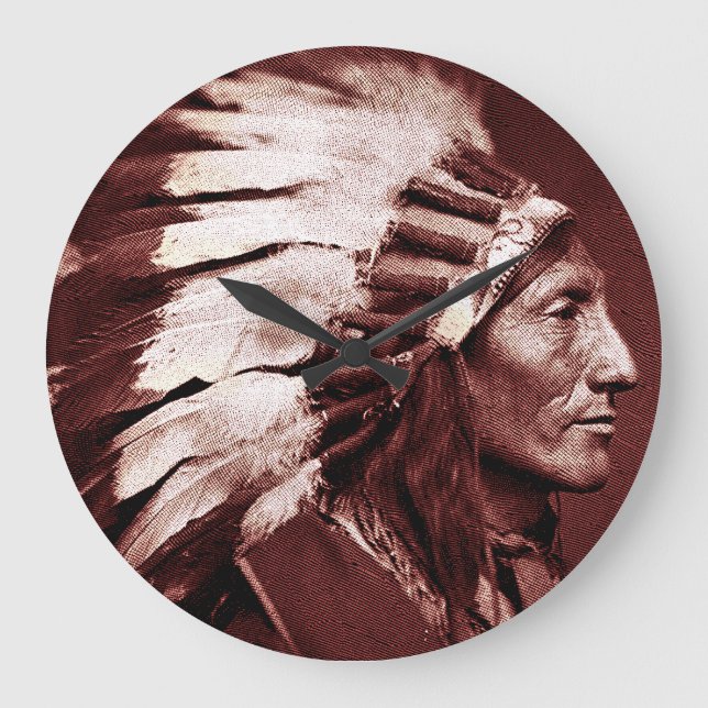 American Indian Chief (Brown) Large Clock (Front)