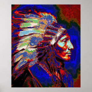 American Indian Chief Graphic Portrait Poster