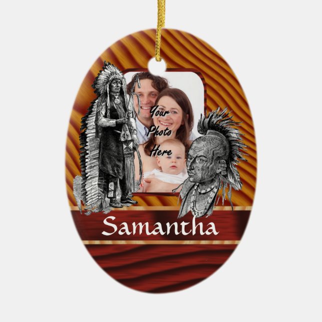 American Indian chiefs Ceramic Tree Decoration (Front)