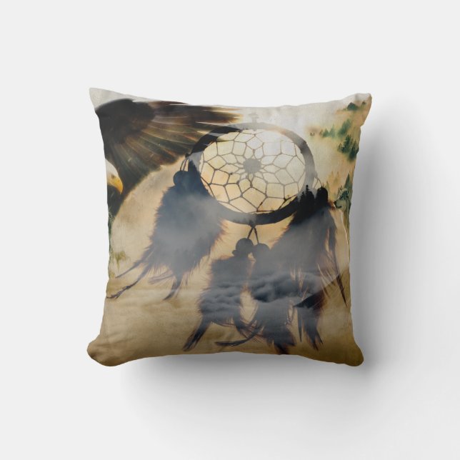 American Indian Dream Catcher, Wolf Eagle Cushion (Front)