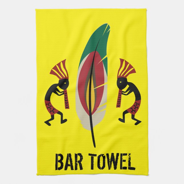 American Indian Feather Kokopelli Bar Towel  (Vertical)