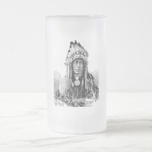 American Indian Frosted Glass Beer Mug