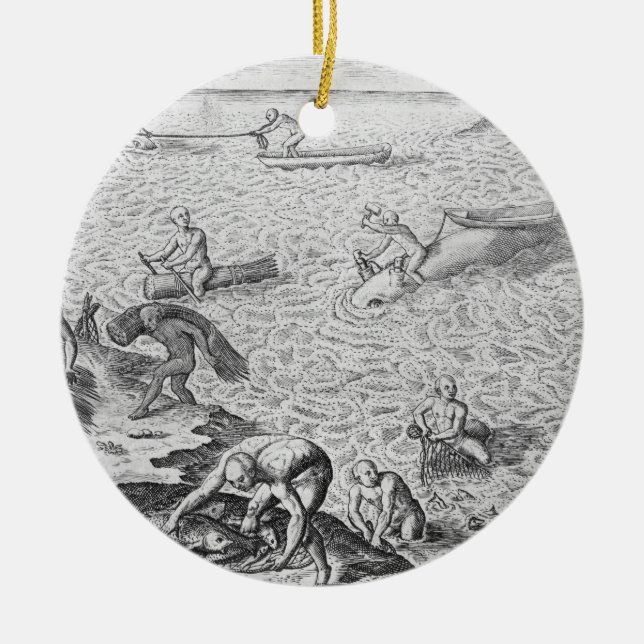 American Indian method of whaling, from an account Ceramic Tree Decoration (Front)