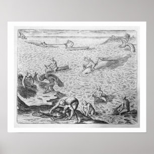 American Indian method of whaling, from an account Poster