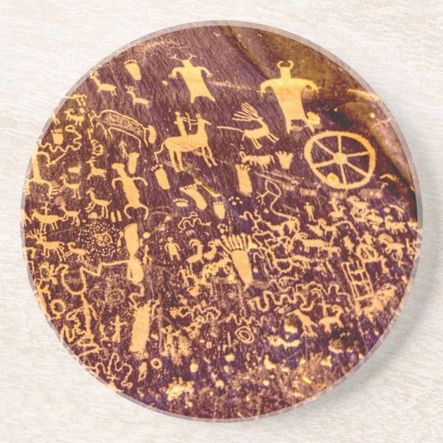 American Indian Newspaper Rock Petroglyph Ancient Coaster (Front)