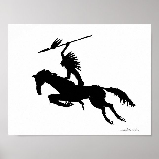 American Indian on horse ink drawing art poster (Front)