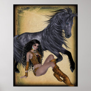 American Indian Princess and Horse Poster
