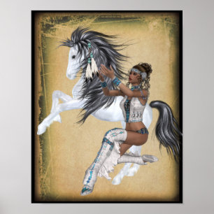 American Indian Princess and Horse Poster