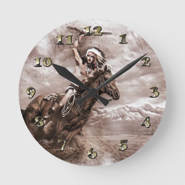 American Indian Riding Horse Round Clock (Front)