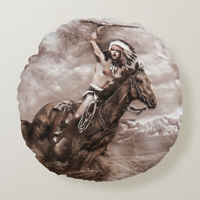 American Indian Riding Horse Round Cushion (Front)