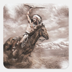 American Indian Riding Horse Square Sticker
