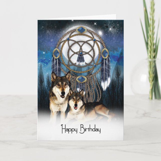 American Indian Style Wolf Birthday Card (Front)
