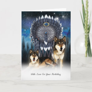 American Indian Style Wolf Birthday Card