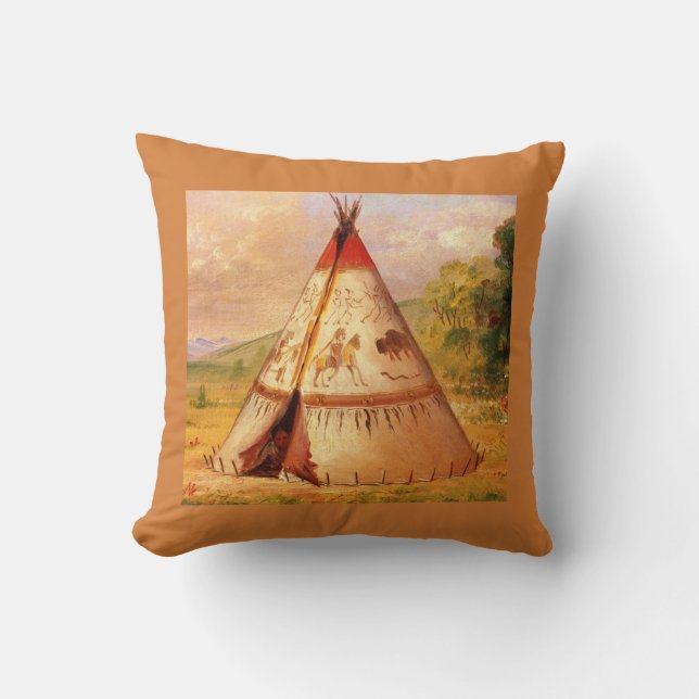 American Indian Teepee, and Scenery, Catlin Cushion (Front)