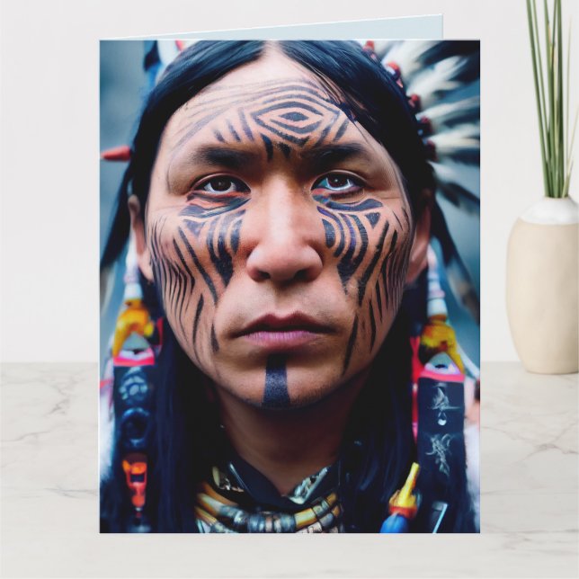 AMERICAN INDIAN WARRIOR MAN BIRTHDAY BIG CARDS (Front)
