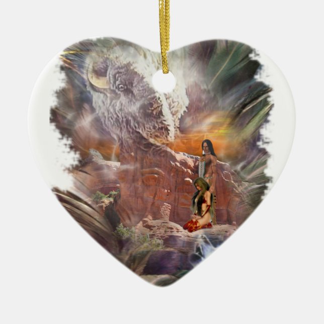 American Indian Wedding Night Vignette Ceramic Tree Decoration (Front)