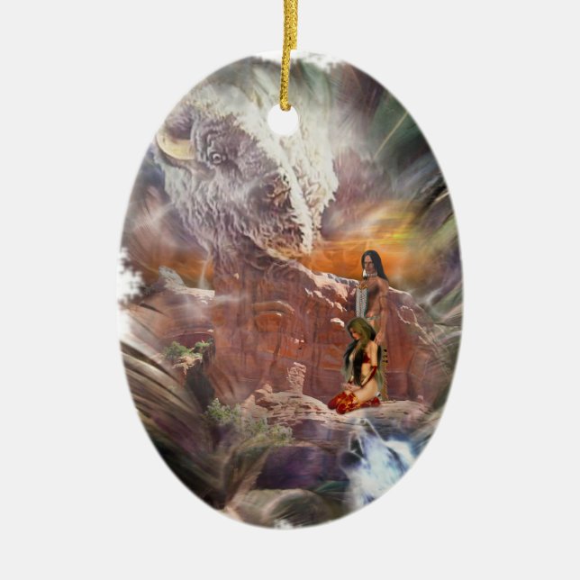 American Indian Wedding Night Vignette Ceramic Tree Decoration (Front)