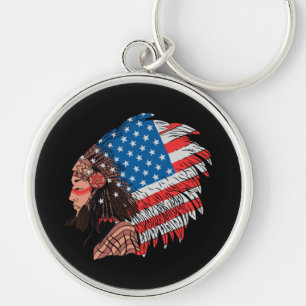 American Indian Woman with Headdress Key Ring