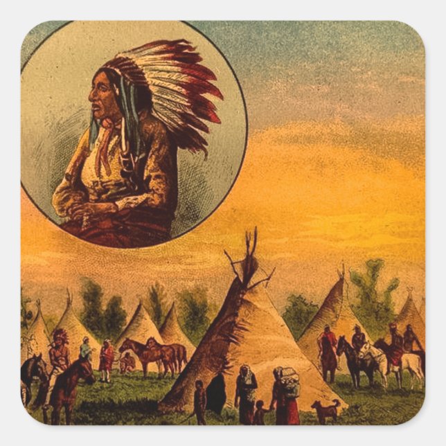 American Indians Vintage Magic Lantern Slide Square Sticker (Front)