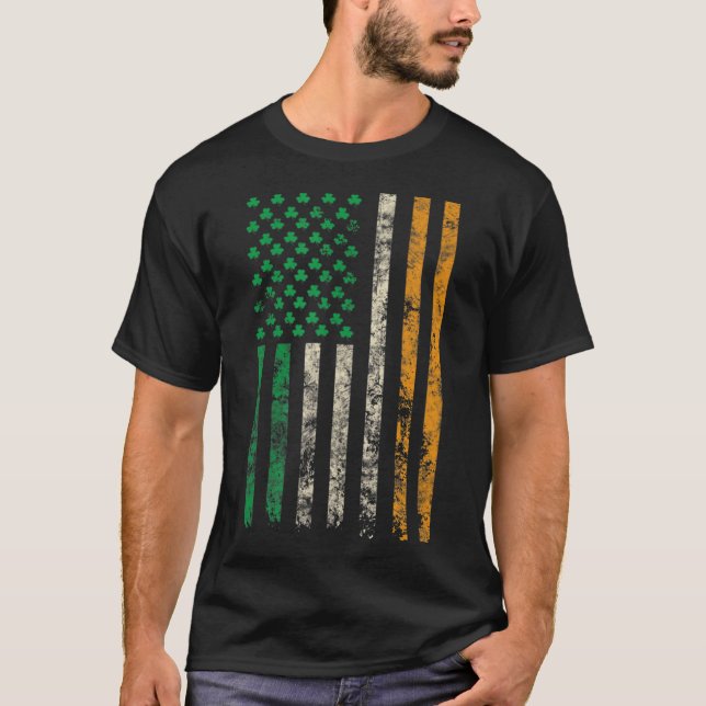 American Ireland Flag Shamrock T-Shirt St Patricks (Front)