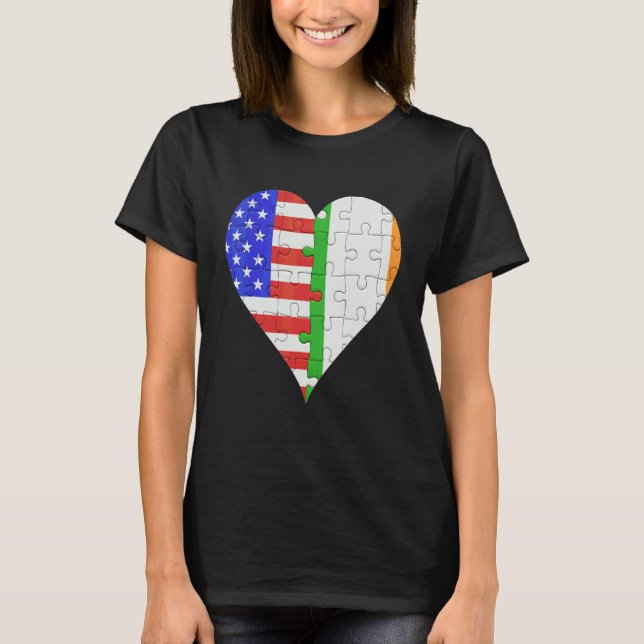 American Irish Flag Heart 1 T-Shirt (Front)