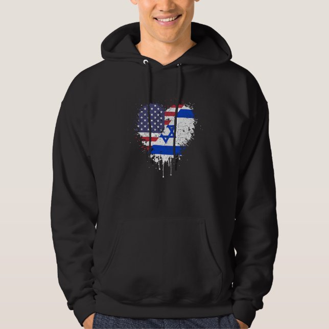 American Israeli America USA Israel Flag Love Hear Hoodie (Front)