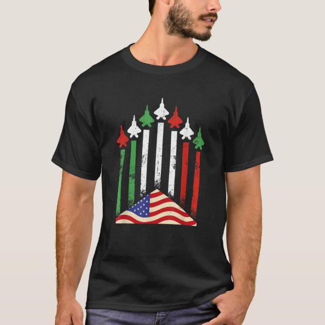 American Italian Flag Airplanes 4th July Patriotic T-Shirt (Front)