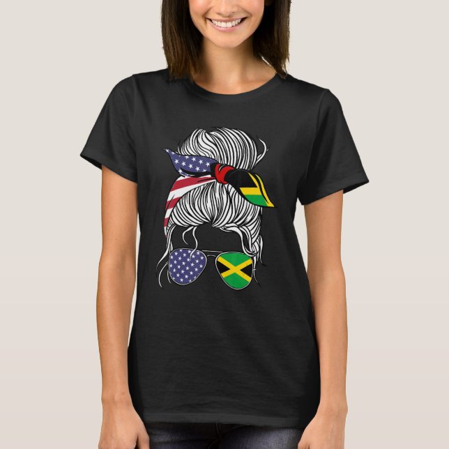American Jamaican Patriot Flag Women Girl Jamaica  T-Shirt (Front)