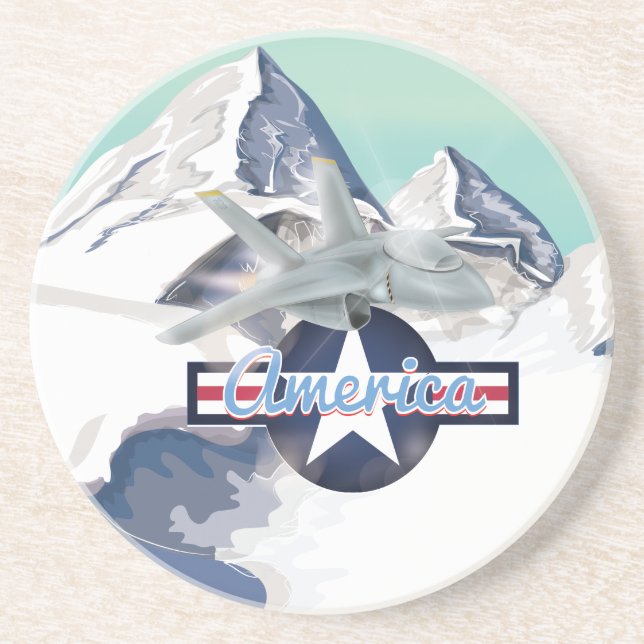 American Jet Plane Flying over Rocky Mountains Coaster (Front)