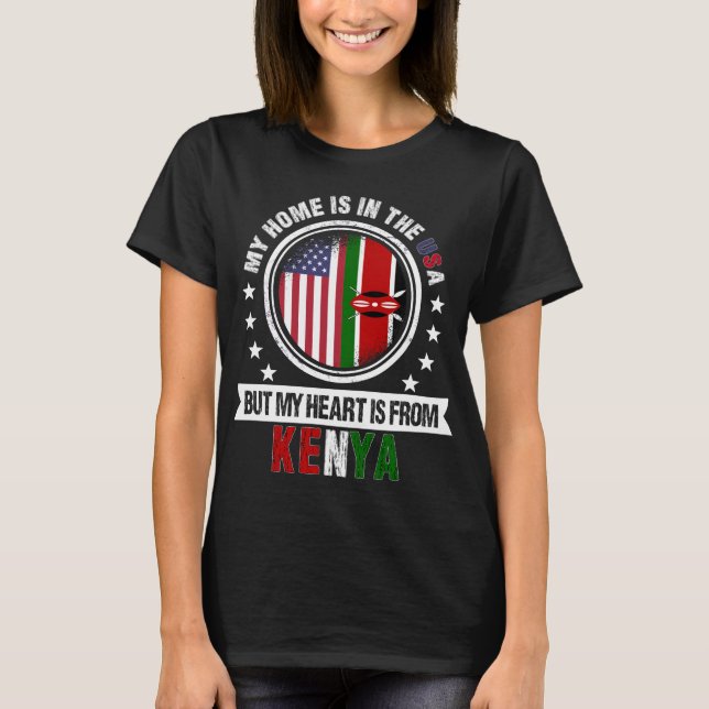 American Kenyan Flag Heart Kenya American Patriot T-Shirt (Front)