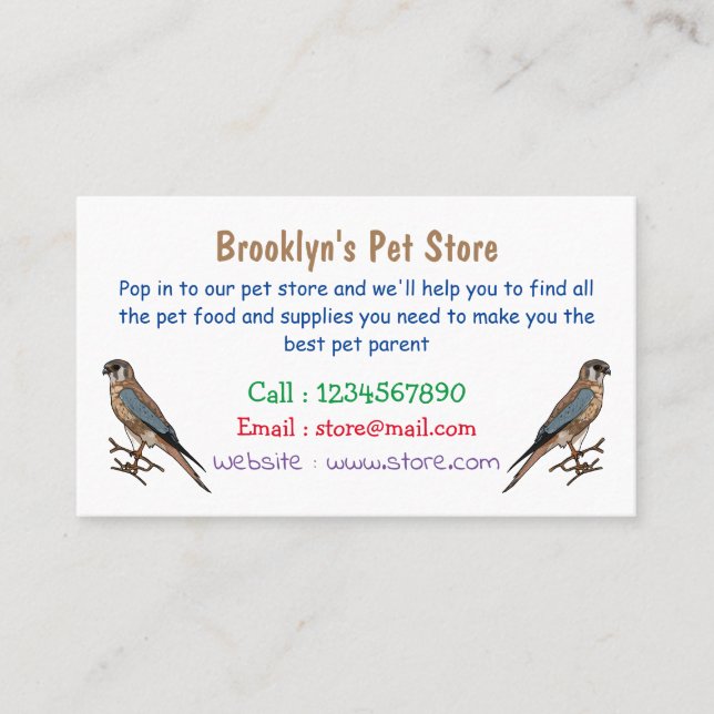 American kestrel bird cartoon illustration business card (Front)