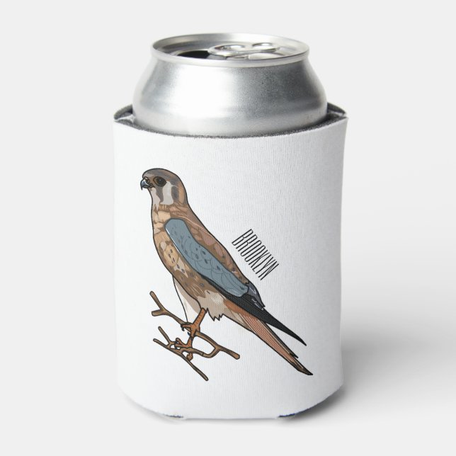 American kestrel bird cartoon illustration  can cooler (Can Front)