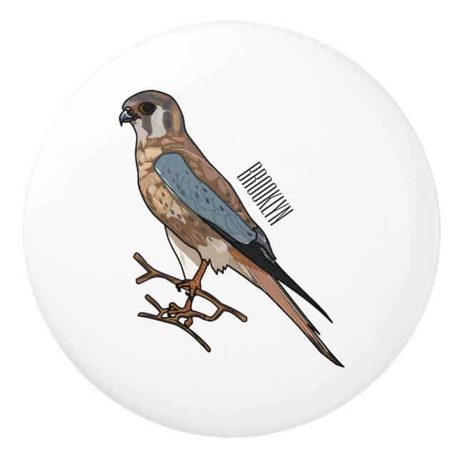 American kestrel bird cartoon illustration  ceramic knob (Front)