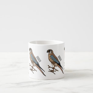 American kestrel bird cartoon illustration  espresso cup