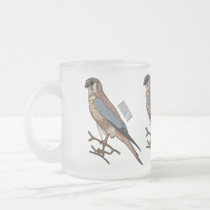 American kestrel bird cartoon illustration  frosted glass coffee mug
