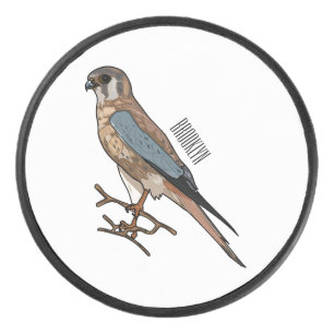 American kestrel bird cartoon illustration hockey puck