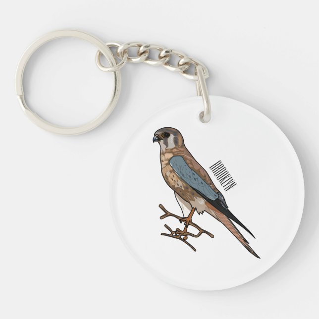 American kestrel bird cartoon illustration  key ring (Front)