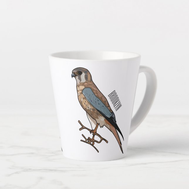 American kestrel bird cartoon illustration  latte mug (Right Angle)