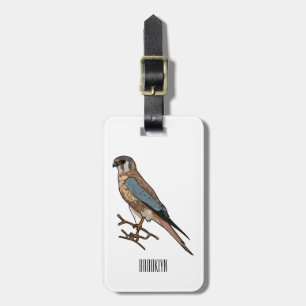 American kestrel bird cartoon illustration luggage tag
