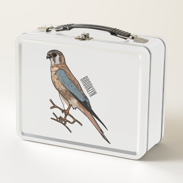 American kestrel bird cartoon illustration  metal lunch box (Front)