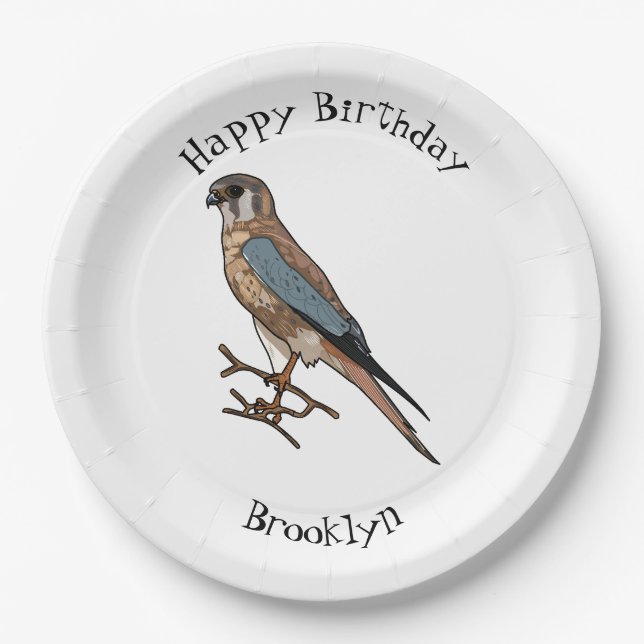 American kestrel bird cartoon illustration paper plate (Front)