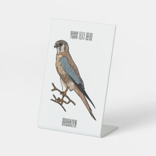 American kestrel bird cartoon illustration pedestal sign