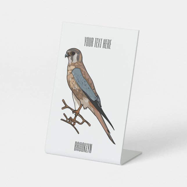 American kestrel bird cartoon illustration  pedestal sign (Front)