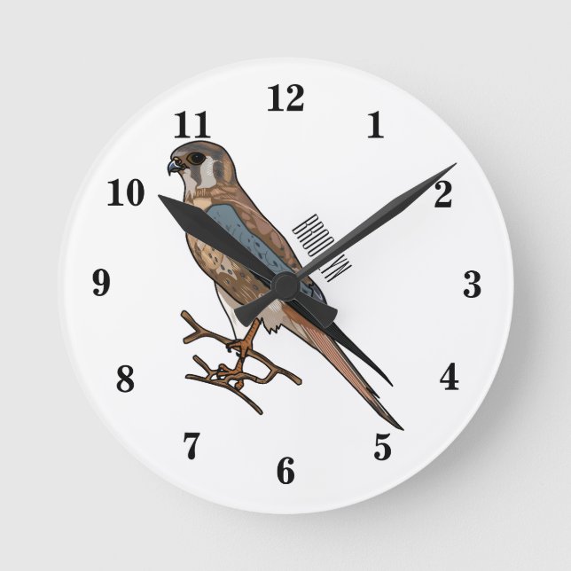 American kestrel bird cartoon illustration round clock (Front)